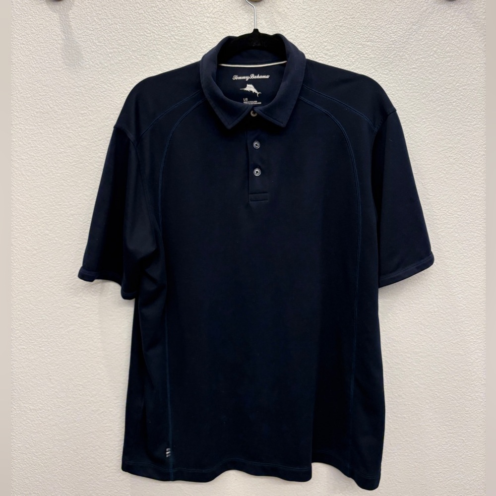 Tommy Bahama Dark Navy Firewall Golf Polo Short Sleeve Preppy Shirt Size Large